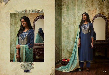 Blue Heavy Muslin Silk Indian women's salwar kameez with dupatta ready to wear