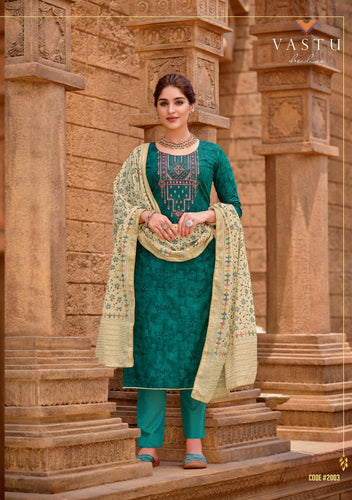 Green Satin Cotton Indian women's salwar kameez with dupatta ready to wear