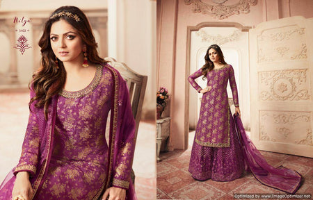 Purple Dola Jacquard Indian women's salwar kameez with dupatta ready to wear