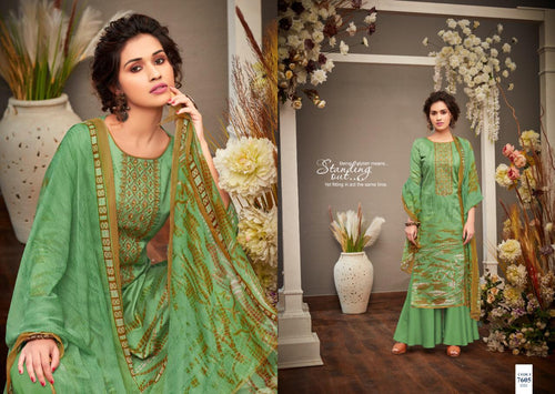 Green Pure Jam Cotton Indian women's salwar kameez with dupatta ready to wear