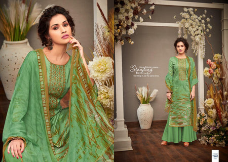 Green Pure Jam Cotton Indian women's salwar kameez with dupatta ready to wear
