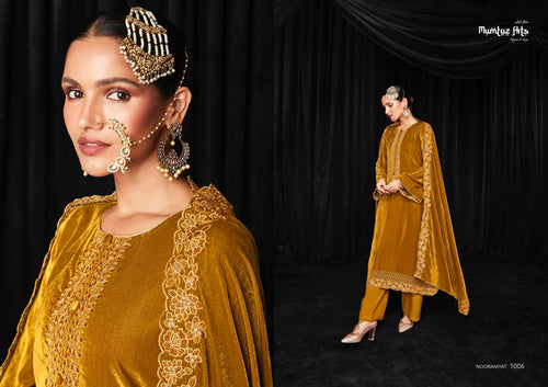 Gold Pure Soft Velvet Indian women's salwar kameez with dupatta ready to wear