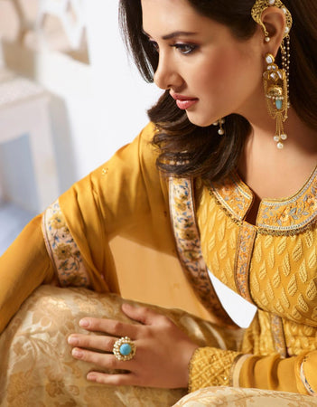 Gold Heavy Faux Georgette Indian women's salwar kameez with dupatta ready to wear