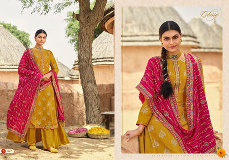 Gold Viscose Dola jacquard Indian women's salwar kameez with dupatta ready to wear
