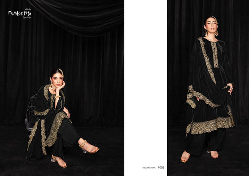 Black Pure Soft Velvet Indian women's salwar kameez with dupatta ready to wear