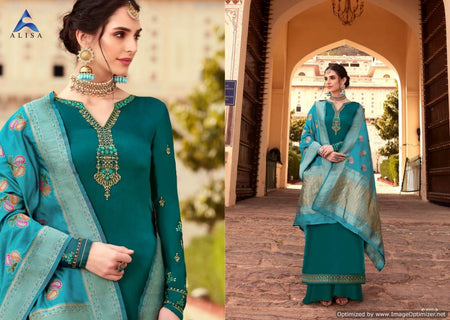 Green Satin Georgette Indian women's salwar kameez with dupatta ready to wear