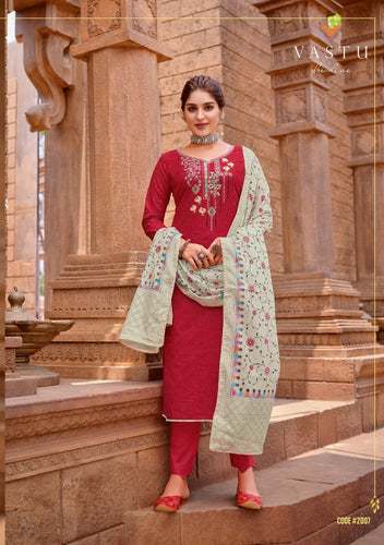Red Satin Cotton Indian women's salwar kameez with dupatta ready to wear