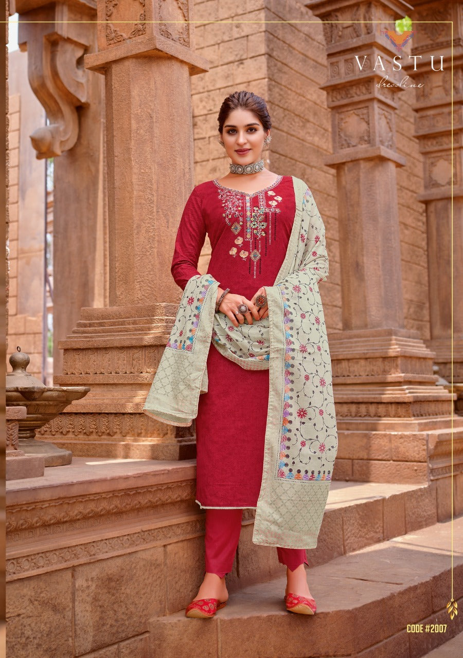 Red Satin Cotton Indian women's salwar kameez with dupatta ready to wear