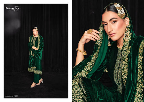 Green Pure Soft Velvet Indian women's salwar kameez with dupatta ready to wear