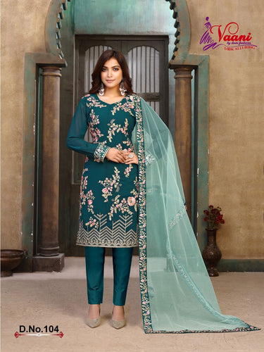Green Faux Georgette Indian women's salwar kameez with dupatta ready to wear