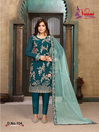 Green Faux Georgette Indian women's salwar kameez with dupatta ready to wear