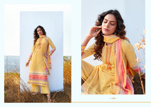 Gold Pure Cambric Cotton Indian women's salwar kameez with dupatta ready to wear