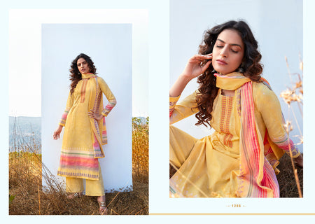 Gold Pure Cambric Cotton Indian women's salwar kameez with dupatta ready to wear