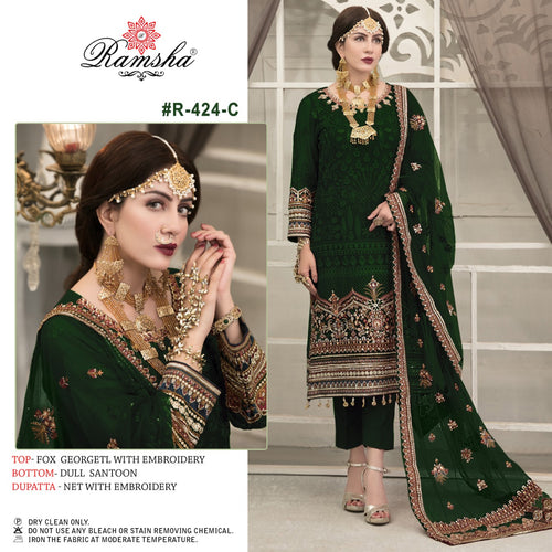 Green Gorgette Indian women's salwar kameez with dupatta ready to wear