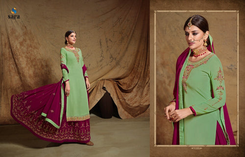 Green Satin Georgette Indian women's salwar kameez with dupatta ready to wear