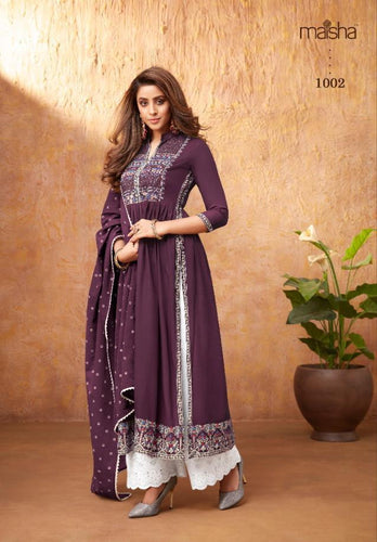 Purple Rayon Indian women's salwar kameez with dupatta ready to wear