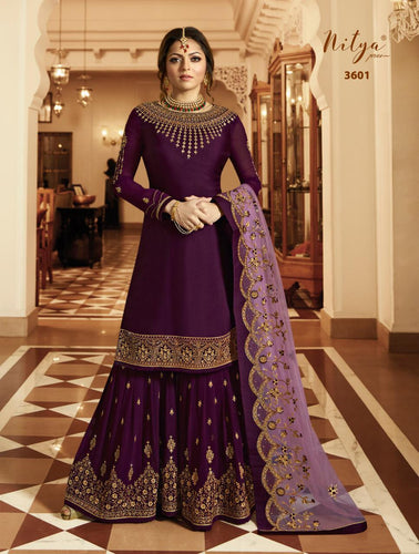 Purple Satin Georgette Indian women's salwar kameez with dupatta ready to wear