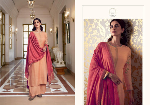 Coral Pure Muslin Silk Indian women's salwar kameez with dupatta ready to wear