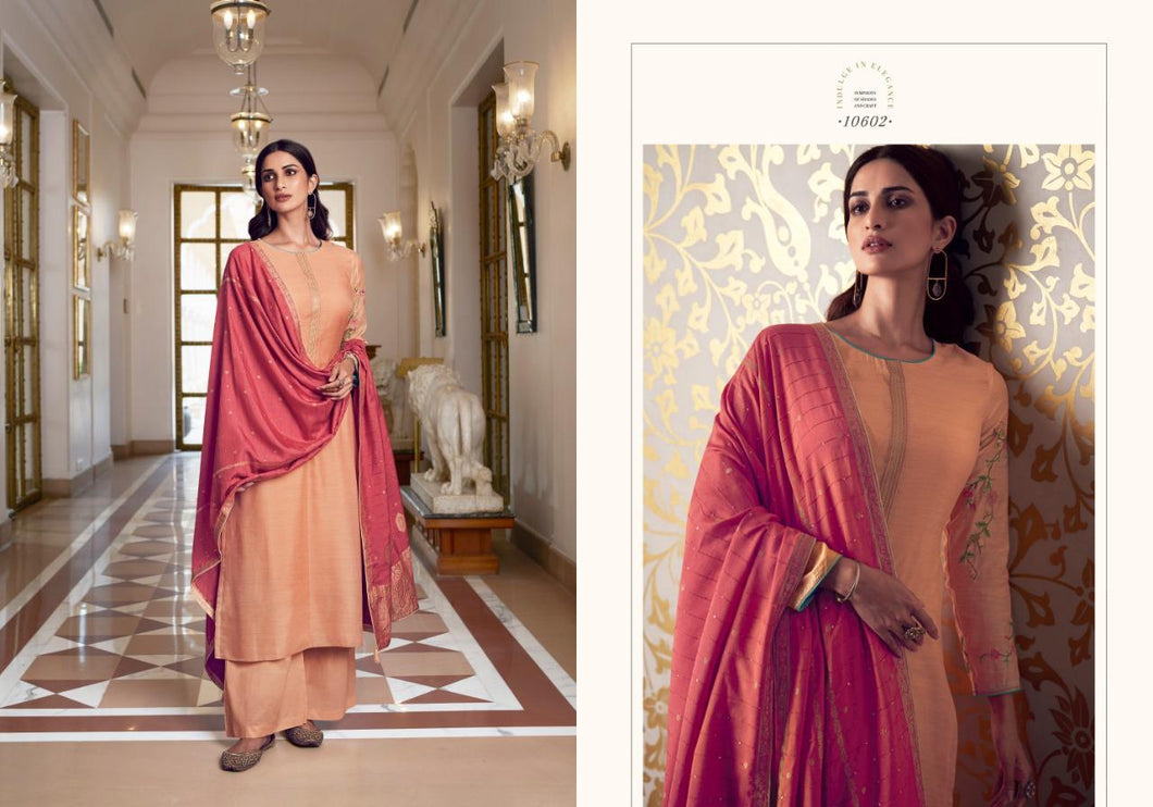 Coral Pure Muslin Silk Indian women's salwar kameez with dupatta ready to wear