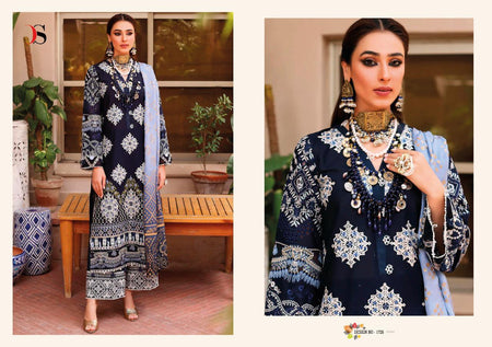 Blue Pure Cambric Cotton Indian women's salwar kameez with dupatta ready to wear