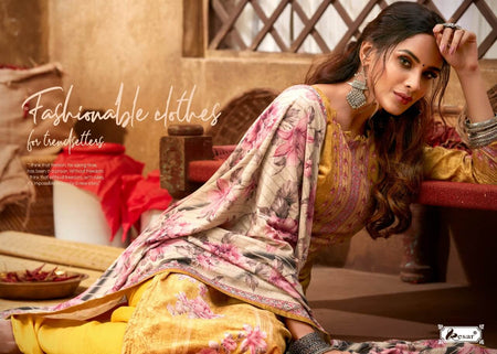 Gold Pure Viscose Velvet Indian women's salwar kameez with dupatta ready to wear