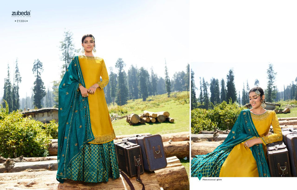 Gold Satin Georgette Indian women's salwar kameez with dupatta ready to wear