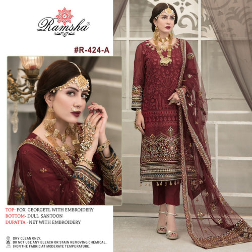 Brown Gorgette Indian women's salwar kameez with dupatta ready to wear