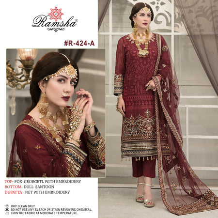 Brown Gorgette Indian women's salwar kameez with dupatta ready to wear