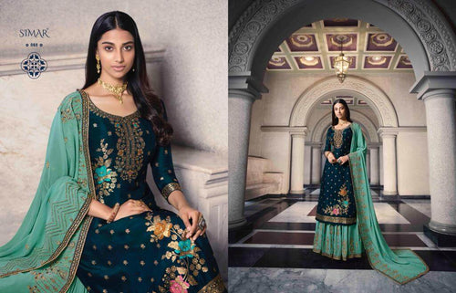 Blue Pure Dola Jecquard Indian women's salwar kameez with dupatta ready to wear