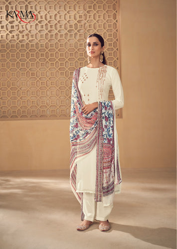 White Crepe Indian women's salwar kameez with dupatta ready to wear