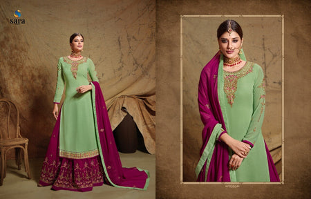 Green Satin Georgette Indian women's salwar kameez with dupatta ready to wear