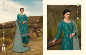 Green Muslin Jacquard Indian women's salwar kameez with dupatta ready to wear