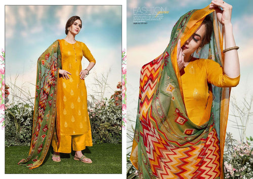 Gold Pure Jam Foil Print Indian women's salwar kameez with dupatta ready to wear