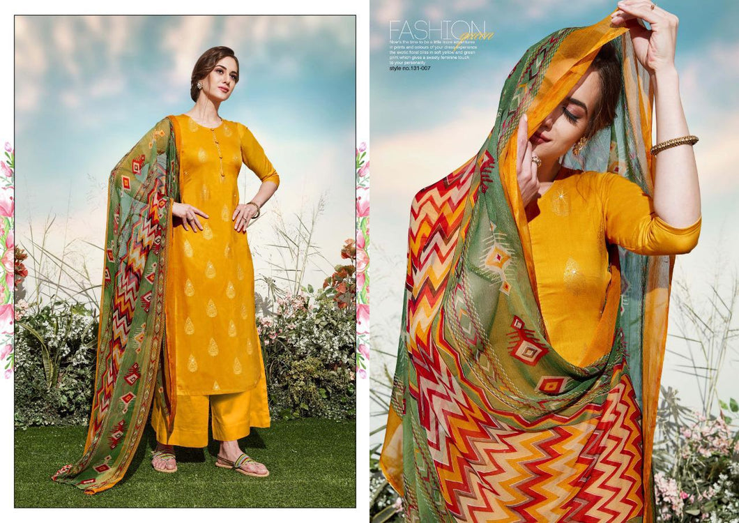 Gold Pure Jam Foil Print Indian women's salwar kameez with dupatta ready to wear
