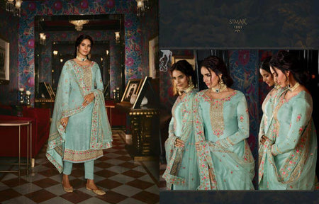 Aqua Pure Tusser Silk Indian women's salwar kameez with dupatta ready to wear