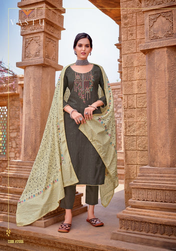 Multi Color Satin Cotton Indian women's salwar kameez with dupatta ready to wear