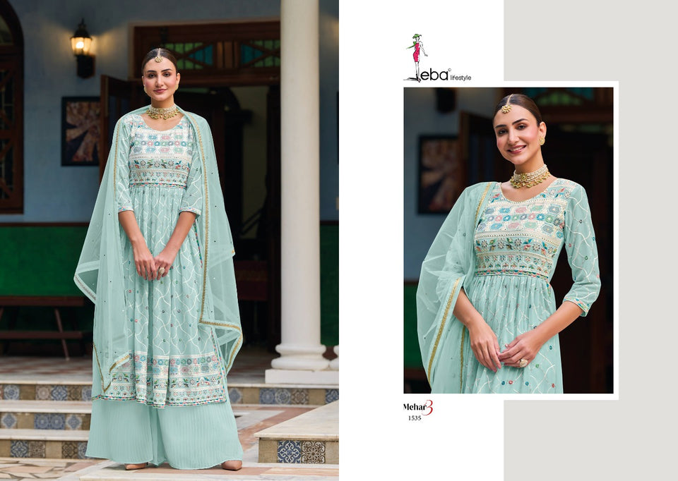 Aqua Faux Georgette Indian women's salwar kameez with dupatta ready to wear