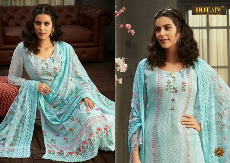 Aqua Fancy Fabric Indian women's salwar kameez with dupatta ready to wear