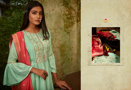 Multi Color Heavy Muslin Silk Indian women's salwar kameez with dupatta ready to wear