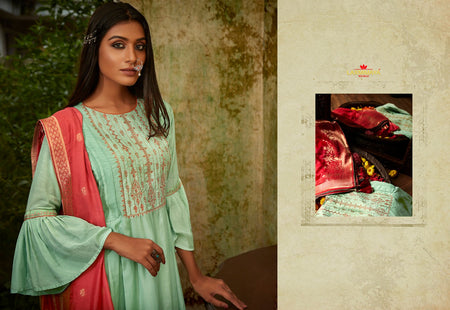 Multi Color Heavy Muslin Silk Indian women's salwar kameez with dupatta ready to wear