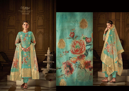 Aqua Pure Organza Jaquard Indian women's salwar kameez with dupatta ready to wear
