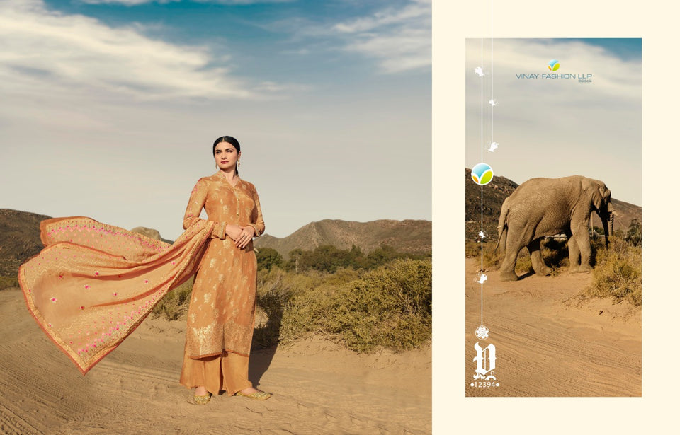 Gold Muslin Jacquard Indian women's salwar kameez with dupatta ready to wear
