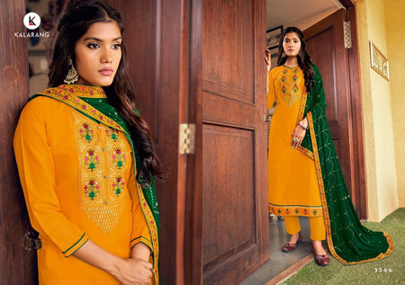 Gold Parampara Silk Indian women's salwar kameez with dupatta ready to wear