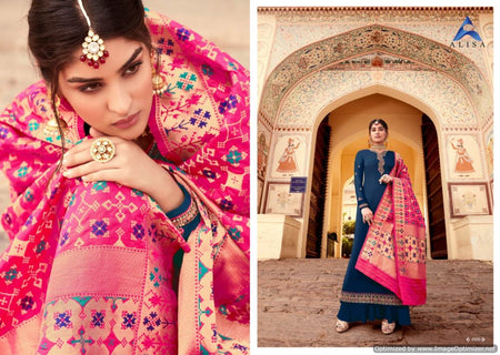 Blue Satin Georgette Indian women's salwar kameez with dupatta ready to wear