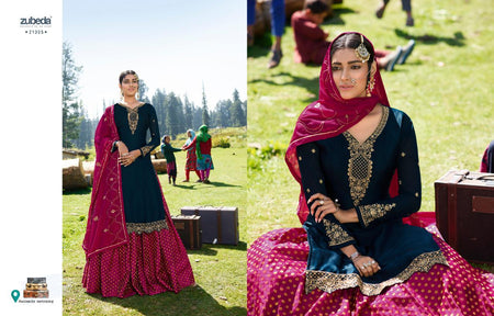 Blue Satin Georgette Indian women's salwar kameez with dupatta ready to wear