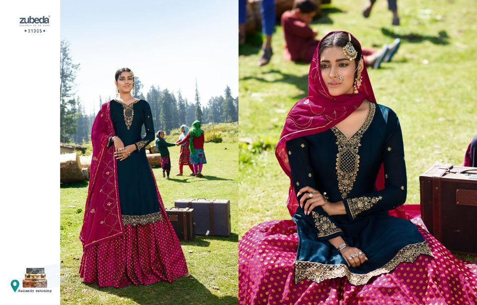 Blue Satin Georgette Indian women's salwar kameez with dupatta ready to wear