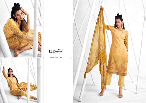 Gold Pure Cotton Indian women's salwar kameez with dupatta ready to wear