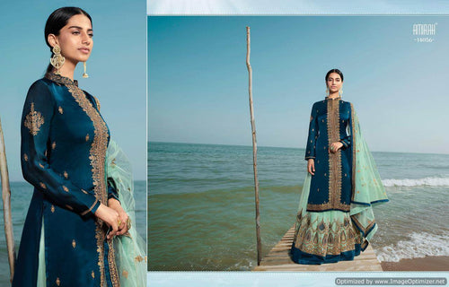 Blue Satin Georgette Indian women's salwar kameez with dupatta ready to wear