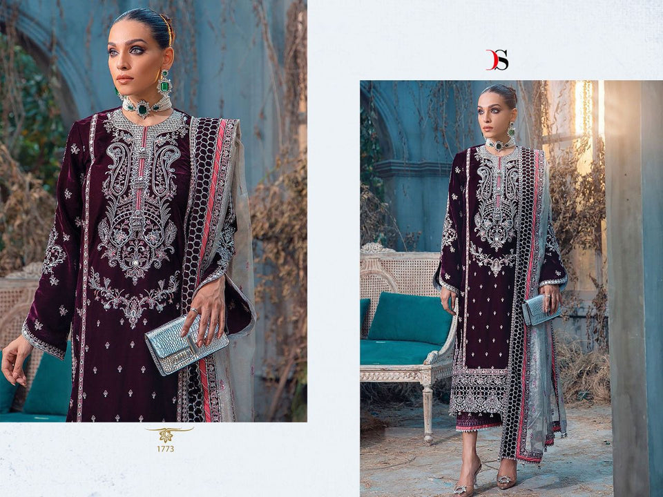 Purple Velvet Indian women's salwar kameez with dupatta ready to wear