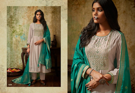 Multi Color Heavy Muslin Silk Indian women's salwar kameez with dupatta ready to wear